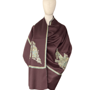 Zeenat-e-Paikh – Hand Embroidered Pashmina Shawl in Mahogany
